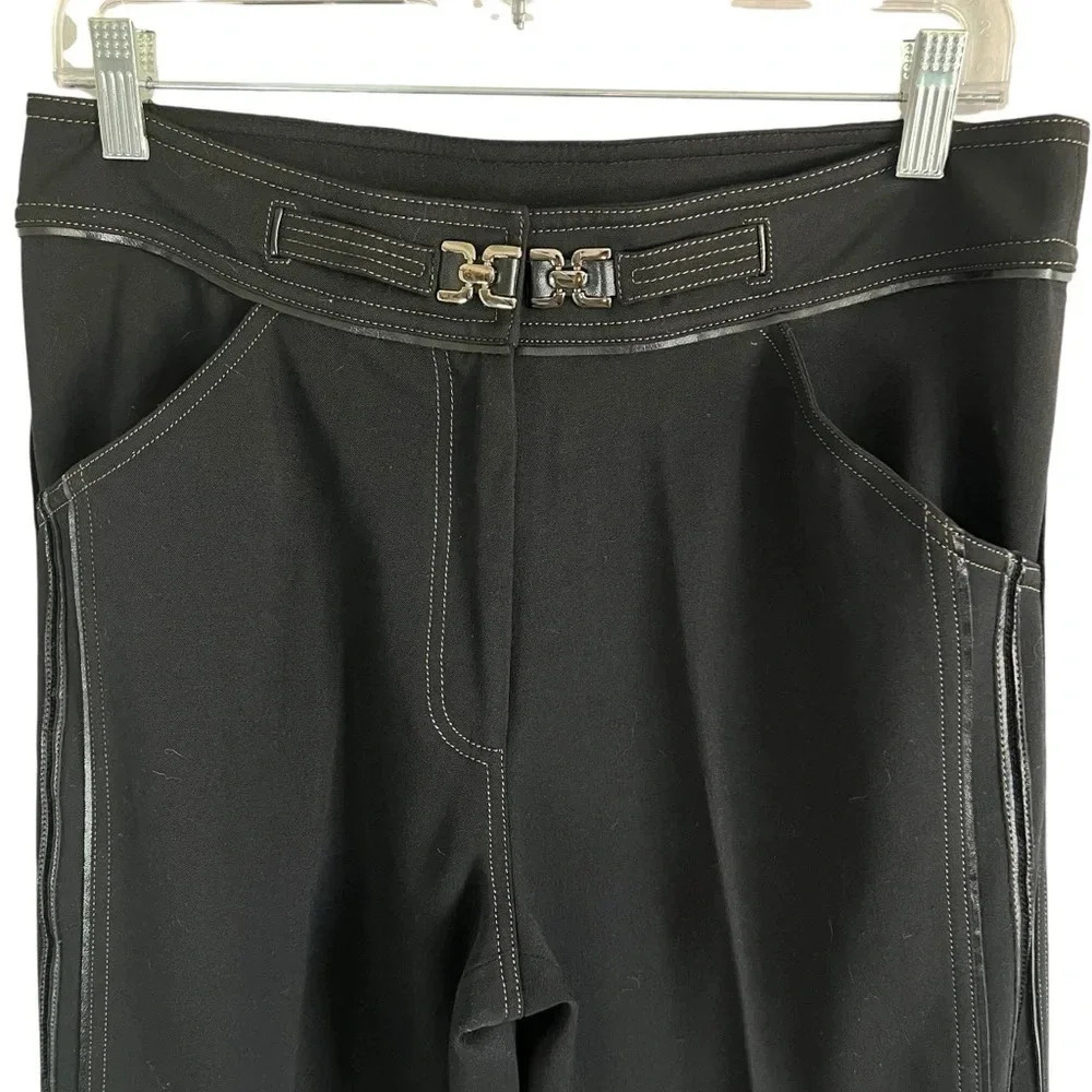 RADZOLI Wide Leg Black Trousers Top Stitch Leather-like Trim Accents Size 8 NWT - Picture 13 of 13